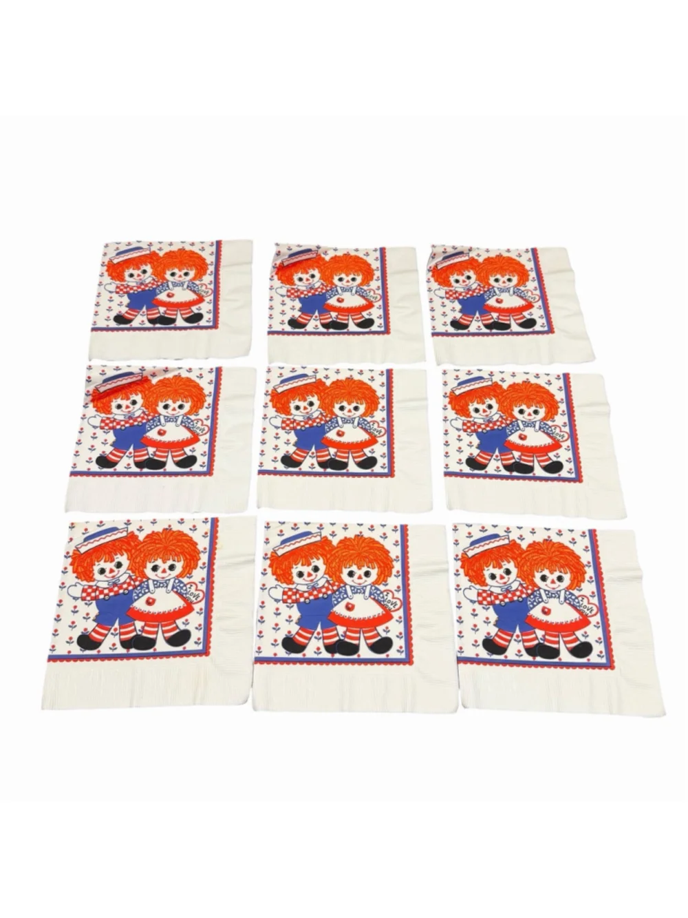 Vintage Hallmark Collectable Raggedy Ann & Andy Opened 9 Luncheon Napkins HTF